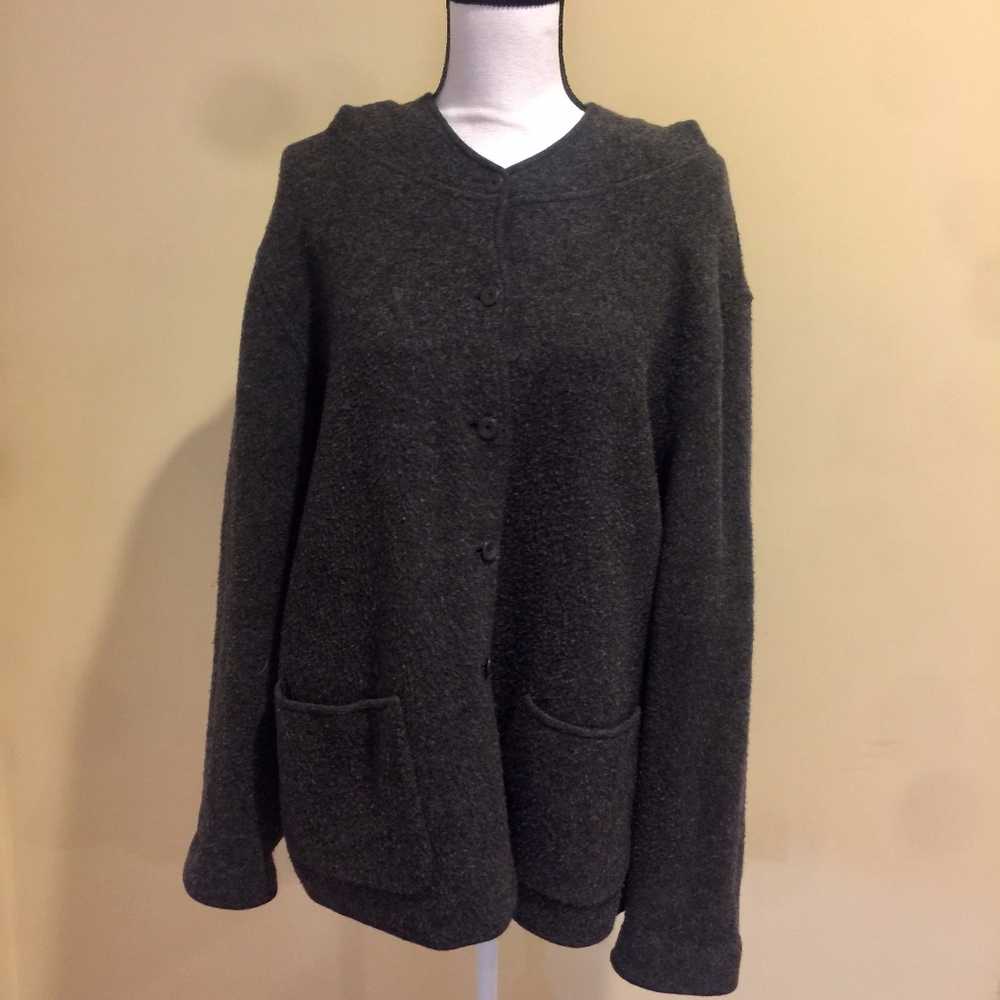 Eileen Fisher Gray Wool Hooded Jacket